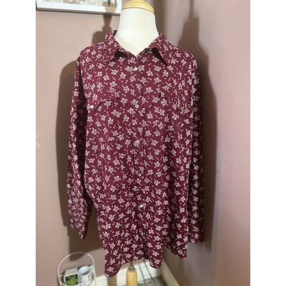 Wrangler Wrancher Pearl Snap Shirt Womens Size 3XL Maroon Floral Vintage - Picture 1 of 10